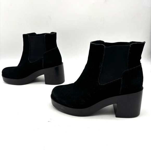 Anthropolgie SixtySeven Black Suede Leather Block Heel Platform Boots 7.5 38 - Picture 5 of 16